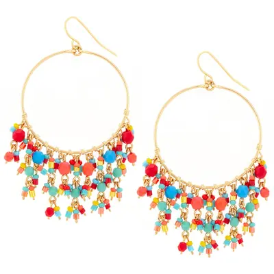 Dazzling Beaded Gold Hoop Earrings - Pink