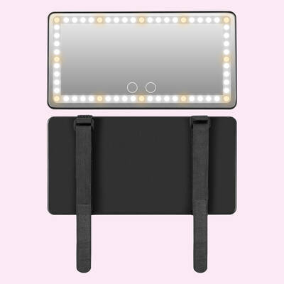 Portable Mini Makeup Mirror With 3 Lighting Modes LED Dimmable Touch Control & Self Adhesive Strap