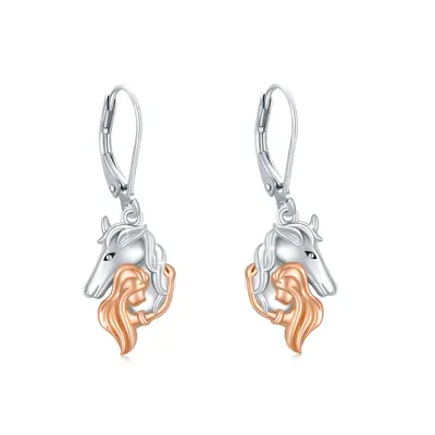 Sterling Silver Two-tone Horse Lever-back Earrings