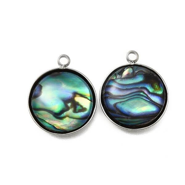 304 Stainless Steel Pave Natural Paua Shell Pendants