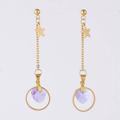 Glass Heart Dangle Ear Studs