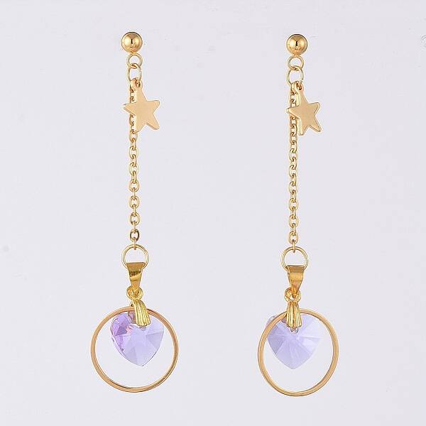 Glass Heart Dangle Ear Studs