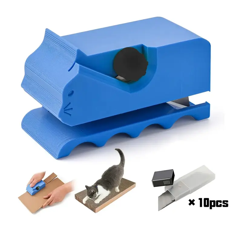 Cardboard Cutter for Cat Scratchers with 10pcs Blades-3D Printed Kitten Shaped Handheld Cardboard Cutter Tool, DIY Cat Scratc...