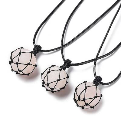 Natural Rose Quartz Round Pendant Necklace