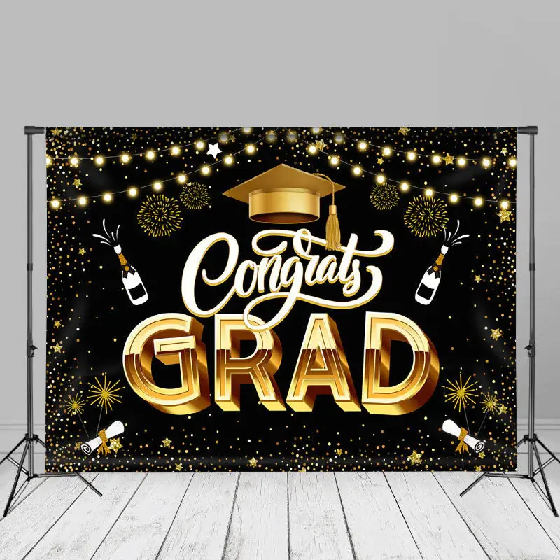 Spark Gold Black Congrats Grad Backdrop For Photo - Aperturee