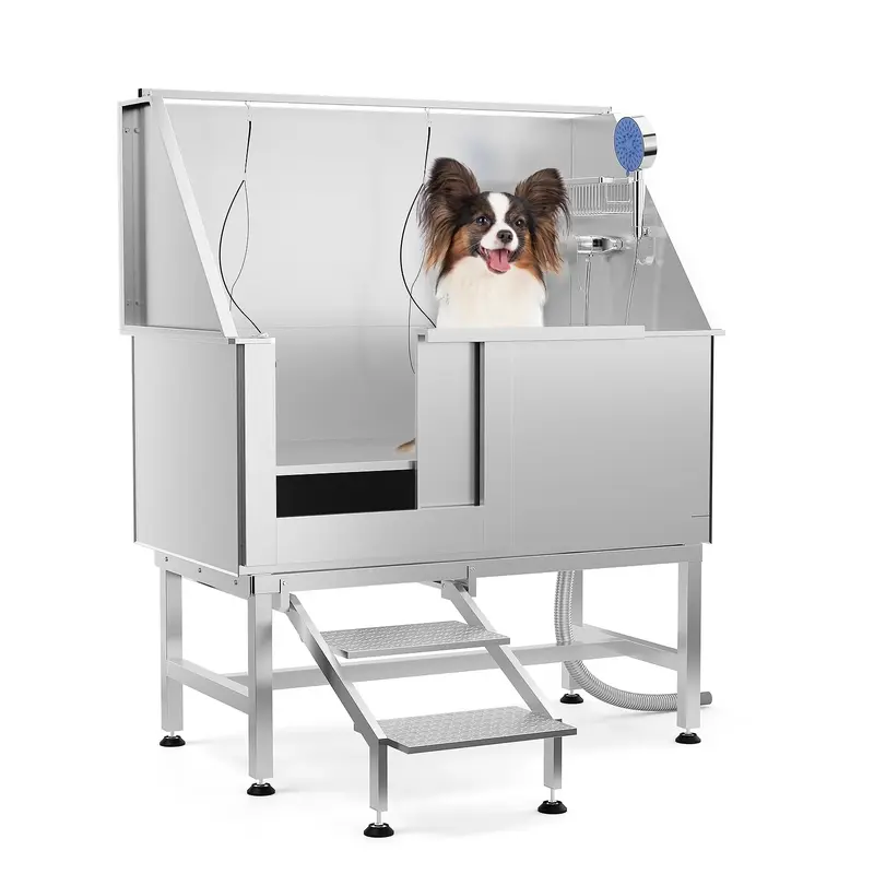 Garvee 50 Dog Grooming Tub 304 Stainless Steel Professional Dog Bathing Station with Steps Faucet & Accessories, Dog Bathtu...
