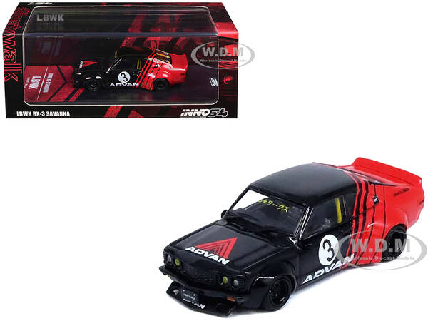Mazda RX-3 Liberty Walk RHD (Right Hand Drive) #3 ADVAN Red and Black 1/64 Diecast Model Car by Inno Models