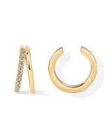 PAVOI 925 Sterling Silver 14K Gold Plated Cubic Zirconia Sparkling Round Huggie Ear Cuff Gold Earrings for Women - Clip On Ca...