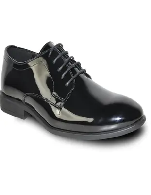 MENS CLASSIC PLAIN TOE SHINY PATENT TUXEDO OXFORD DRESS SHOE IN BLACK