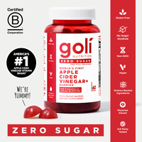 Goli Zero Sugar World's First Apple Cider Vinegar Gummies - Vitamin B12, Probiotics to Address Bloating. Vegan, Plant Based, ...