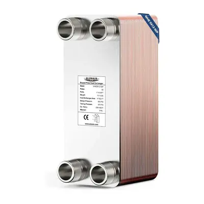 ALORAIR 5x12 Heat Exchanger with 1-1/4 MPT Port,316L Stainless Steel Water to Water Brazed Plate Heat Exchanger for Floor ...