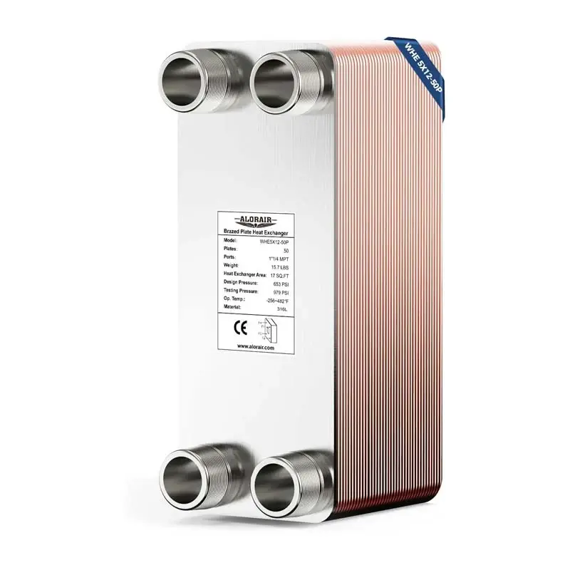 ALORAIR 5x12 Heat Exchanger with 1-1/4 MPT Port,316L Stainless Steel Water to Water Brazed Plate Heat Exchanger for Floor ...