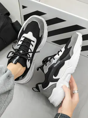 Patchwork Lace up Front Platform Sneakers, Casual Comfortable Breathable Low Top New Trendy Shoes, All-match Matching Round T...