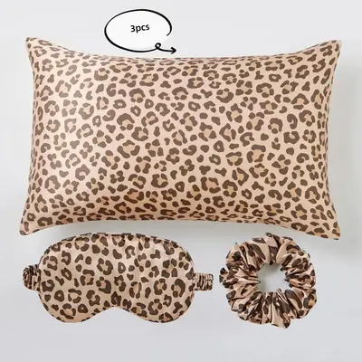 Household Bedding, Solid Color Pillowcase & Eye Mask & Hair Loop, Soft Sleeping Bedding Supplies, Elegant Bed Set for Home De...