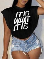 Women's Round Neck Geometric Print Crop Tee, Fashion Casual Crew Neck T-Shirt for Daily Holiday Vacation Outdoor Wear, Ladies...