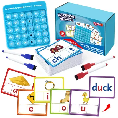 CVCC & CCVC Word Games, Sight Words Flash Cards Spelling Reading Learning Phonics Games, Speech Toy, Kindergarten Classroom M...