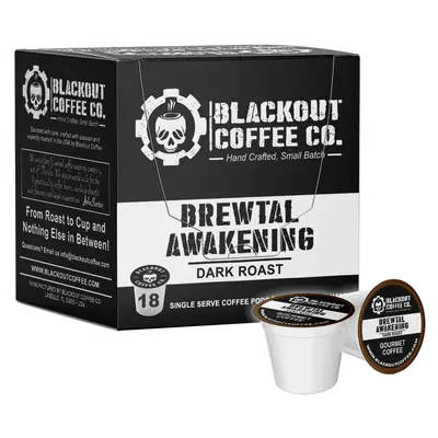 Brewtal Awakening Dark Roast Coffee Pods 18CT - Dark Roast - Whole Bean - Ground Coffee