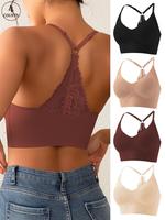 Women's Patchwork Contrast Lace Wireless Push Up Bra, Casual Comfy Breathable Seamless Adjustable Strap Lingerie Top for Dail...
