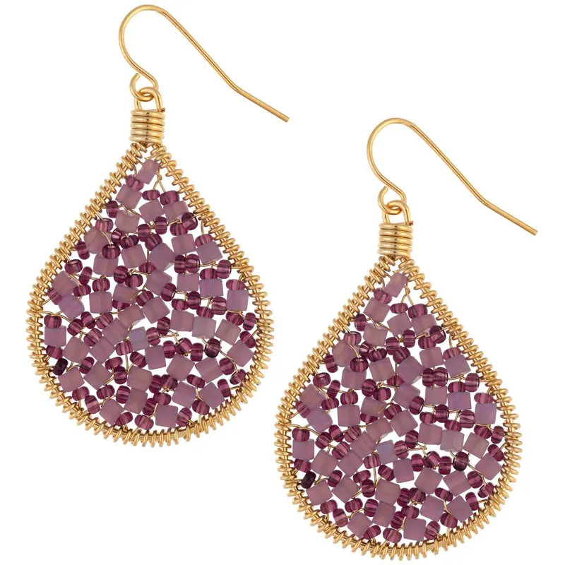 Glass Beaded Dream Gold-Plated Dangle Drop Earrings - Blue