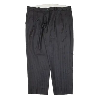 Pleated Pinstripe Mens Knit Trousers Black Relaxed Straight W40 L29