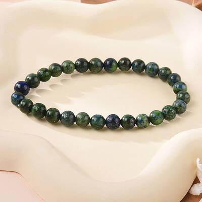 Natural Chrysocolla and Lapis Lazuli Round Bead Stretch Bracelets