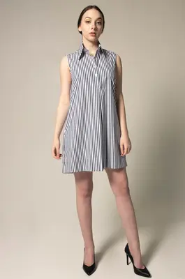 Italian Cotton Blue Stripe Sleeveless Dress | Size: L | Color: blue-white