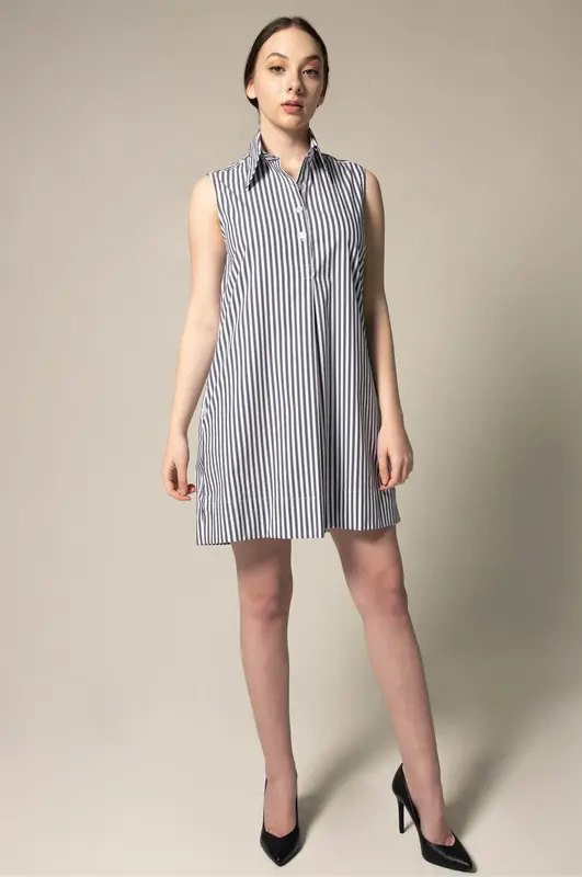 Italian Cotton Blue Stripe Sleeveless Dress | Size: L | Color: blue-white