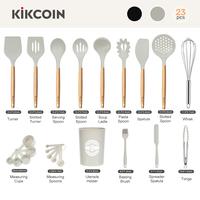 [Clearance-The Last Chance]23 PCS Kikcoin Kitchen Utensils Set,Wood Handle,Silicone Heat Resistant Cooking Gadgets for Nonsti...