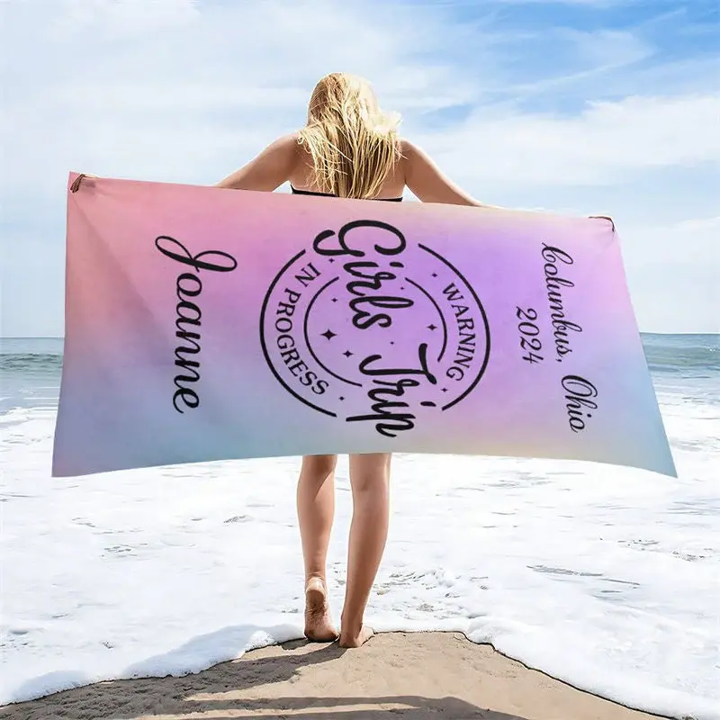 Personalized Name Girls Trip In Progress Beach Towel - Aperturee