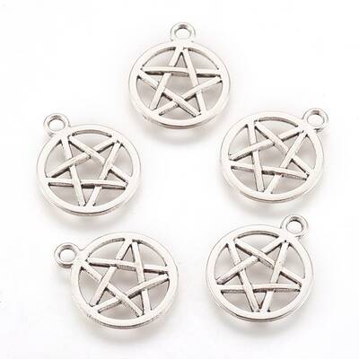 Tibetan Style Alloy Flat Round with Star Charms