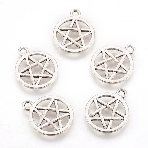 Tibetan Style Alloy Flat Round with Star Charms