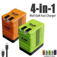[US warehouse]2PCS W&O 4-in-1 GaN Compatible 120W Fast Charger with Retractable Type-C & Lightning Cable - for iPhone, iPad, ...