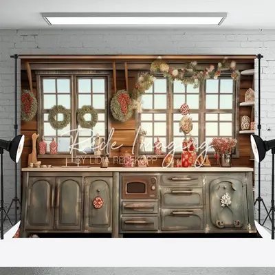 Christmas Kitchen Window Backdrop For Photo - Aperturee
