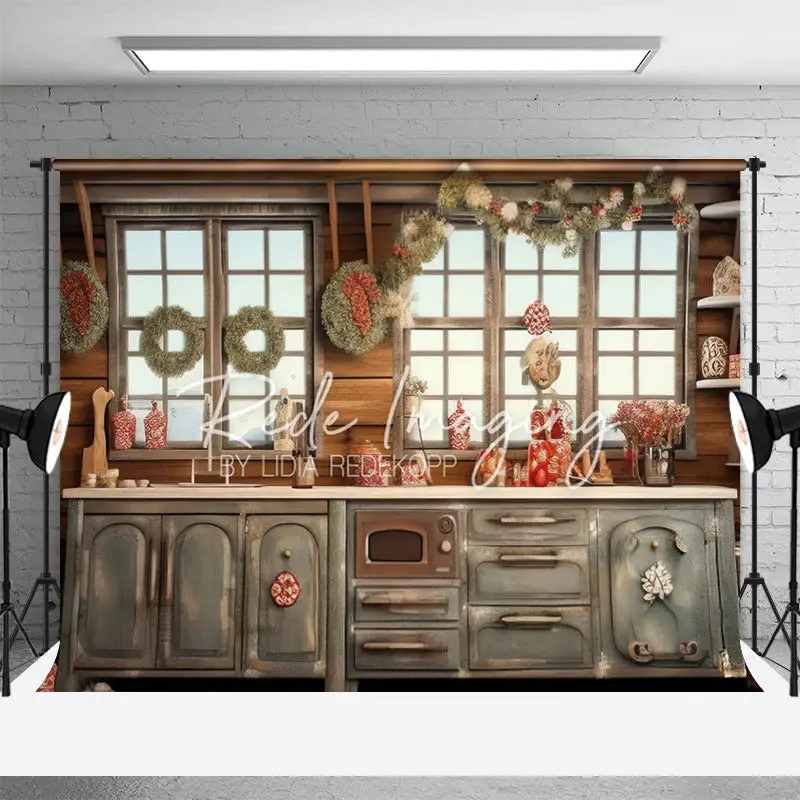 Christmas Kitchen Window Backdrop For Photo - Aperturee