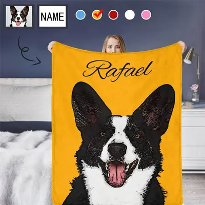 Personalized Dog Portrait Throw Blanket With Name - Aperturee