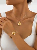 Flower Design Pendant Necklace & Bracelet, Fashionable Jewelry Set for Party, Daily Clothing Decor, Trendy All-match & Exquis...