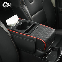 GOHIGH｜5-in-1 Car Center Console Cover, Multifunctional Embossed PU Leather Arm Rest Cover with Cup Holder/Phone Holder/Poc...