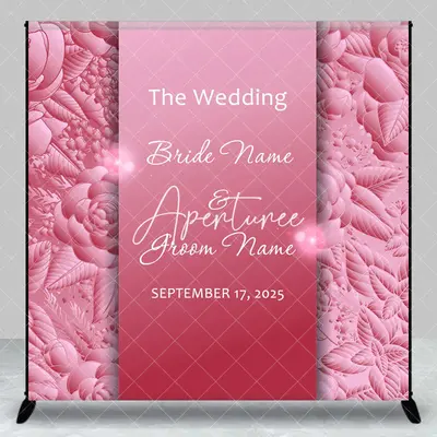 Aperturee Elegant Pink Rose Custom Name Date Wedding Backdrop, 3X3FT(1X1M), 15 USD, custom wedding backdrops, DZCJ8N33-O