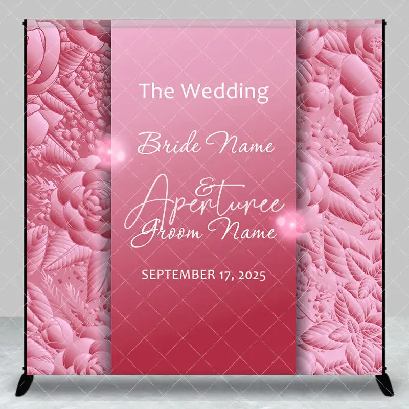 Aperturee Elegant Pink Rose Custom Name Date Wedding Backdrop, 3X3FT(1X1M), 15 USD, custom wedding backdrops, DZCJ8N33-O