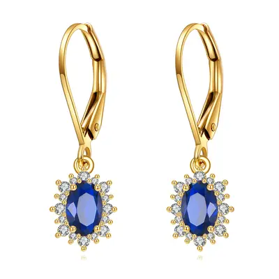 14K Gold Marquise Cut Sapphire Lever-back Earrings