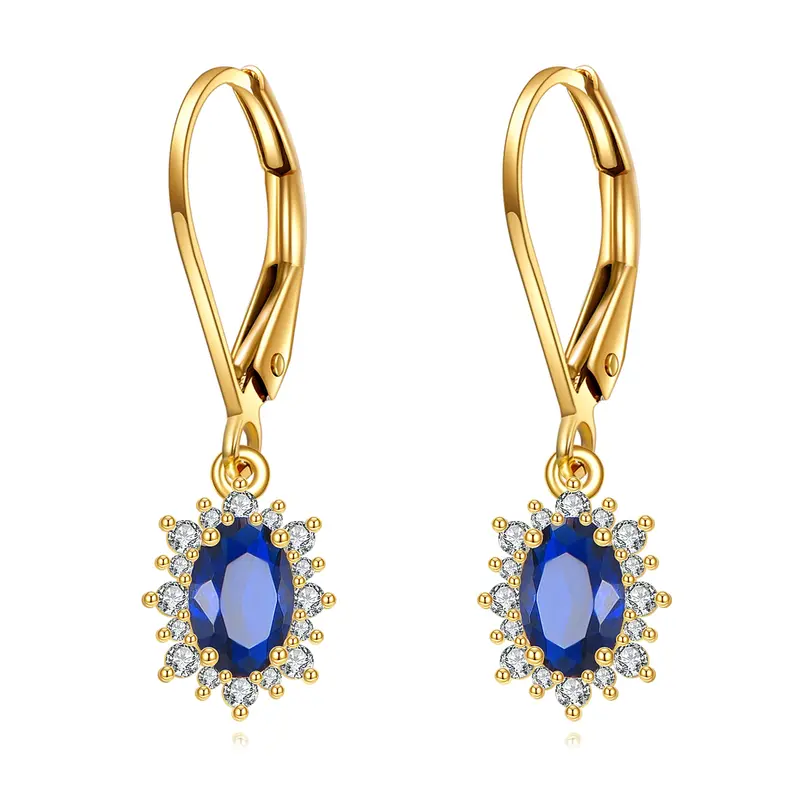 14K Gold Marquise Cut Sapphire Lever-back Earrings