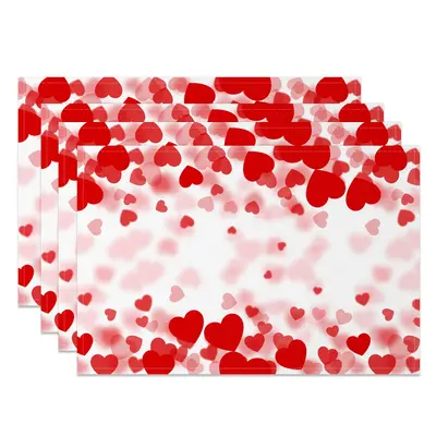 Aperturee Blurry Red Hearts Valentines Day Set Of 4 Placemats, 14x12 Inch, 15.8 USD, NYJY00390-S, placemats