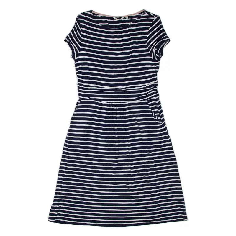 BODEN Womens Day Dress Blue Striped Short Sleeve Knee Length UK 12