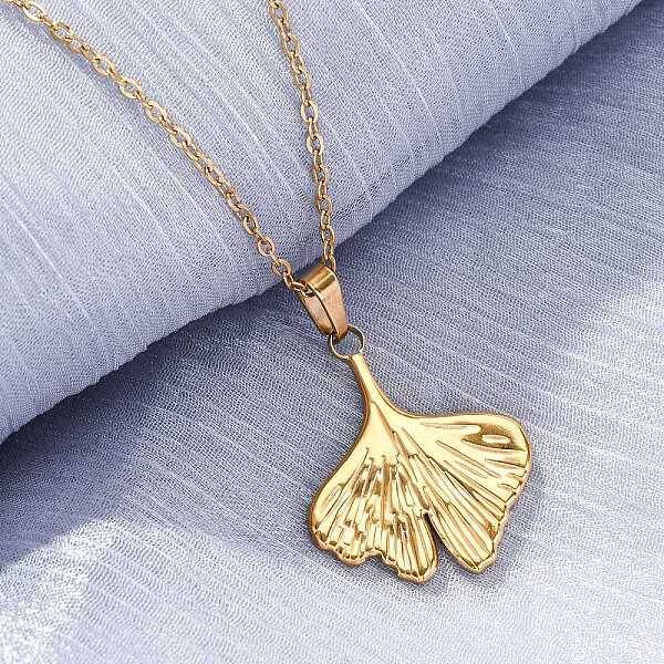 Ginkgo Leaf 304 Stainless Steel Pendant Necklaces