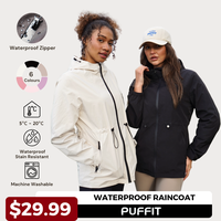 PUFFIT Womens Lightweight Jackets Full Zip Waterproof Raincoat Adjustable Waist & Hood & Cuff Design Casual Long Sleeve, Inne...