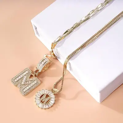 【B2】2 Pack Initial Letter Pendant Necklaces Alphabet Necklaces with Adjustable 17''-19'' Chain for Women Valentine's Day ...