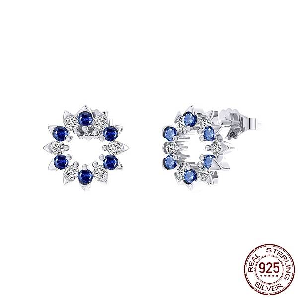Flower Rhodium Plated 925 Sterling Silver Stud Earrings