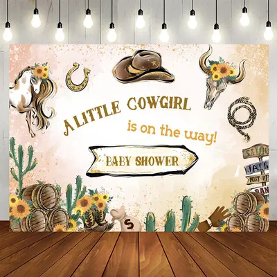 Western Cowgirl Floral Cactus Baby Shower Backdrop - Aperturee
