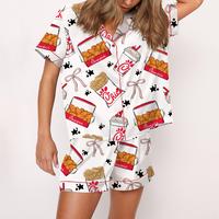 SHESHOW Coquette Chicken Nuggets Satin Pajama Set For Women Print Comfy Satin Sleepwear & Loungewear Pjs Printing Silky Top &...