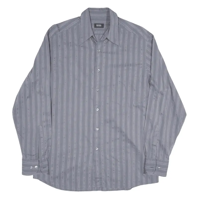 HUGO BOSS Shirt Grey Striped Long Sleeve Mens M
